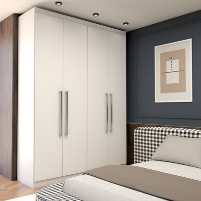 Guarda-Roupa Solteiro City 4 Portas 2 Gavetas Branco- Panorama Móveis
