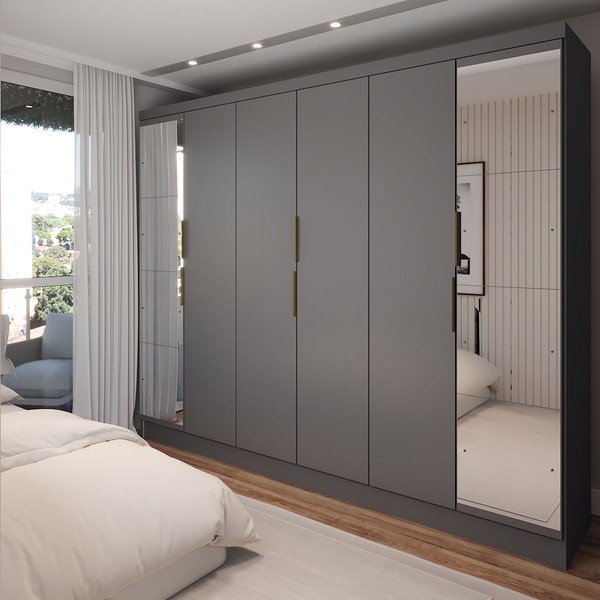 Guarda-Roupa Casal Prime 6 Portas 4 Gavetas com Espelho Onix - Panorama Móveis