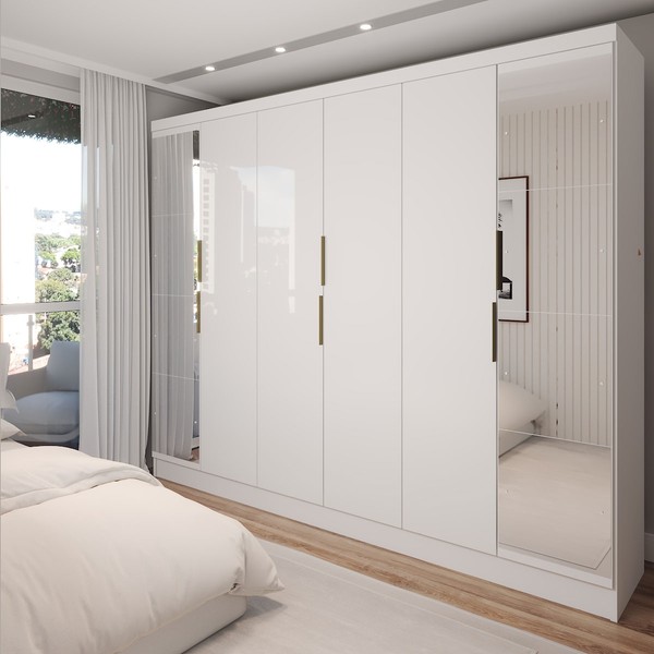 Guarda-Roupa Casal Prime 6 Portas 4 Gavetas com Espelho Branco - Panorama Móveis