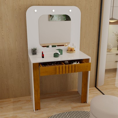 Penteadeira Camarim Make 1 Gaveta com Divisória e Led Branco/Naturalle - Panorama Móveis