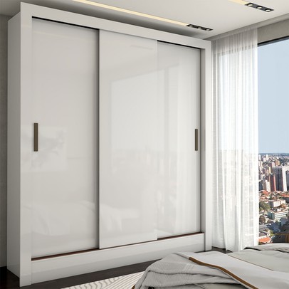 Guarda-Roupa Casal Real 3 Portas 2 Gavetas Branco - Panorama Móveis