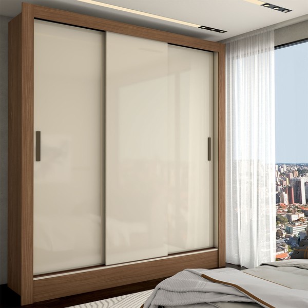 Guarda-Roupa Casal Real 3 Portas 2 Gavetas Jequitiba/Off White - Panorama Móveis