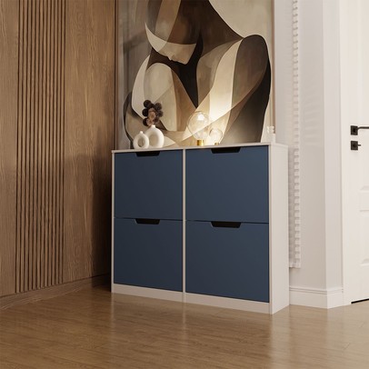 Sapateira Milano 4 Portas para 16 Pares de Sapato Azul/Branco - Panorama Móveis