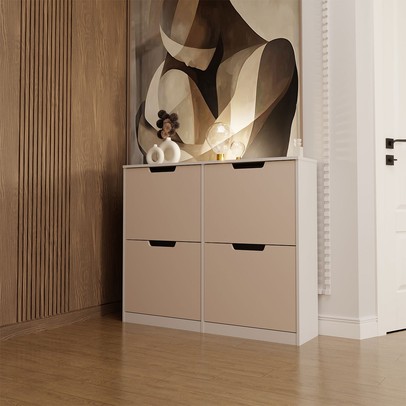 Sapateira Milano 4 Portas para 16 Pares de Sapato Creme/Branco - Panorama Móveis