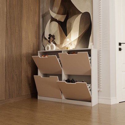 Sapateira Milano 4 Portas para 16 Pares de Sapato Creme/Branco - Panorama Móveis