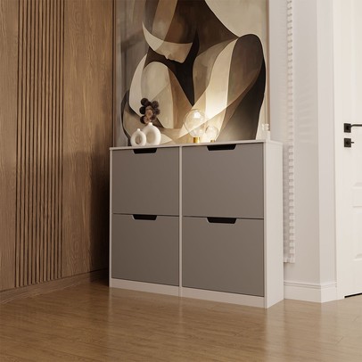 Sapateira Milano 4 Portas para 16 Pares de Sapato Cinza/Branco - Panorama Móveis