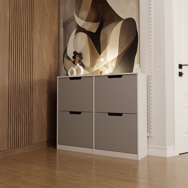 Sapateira Milano 4 Portas para 16 Pares de Sapato Cinza/Branco - Panorama Móveis