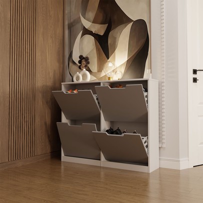 Sapateira Milano 4 Portas para 16 Pares de Sapato Cinza/Branco - Panorama Móveis