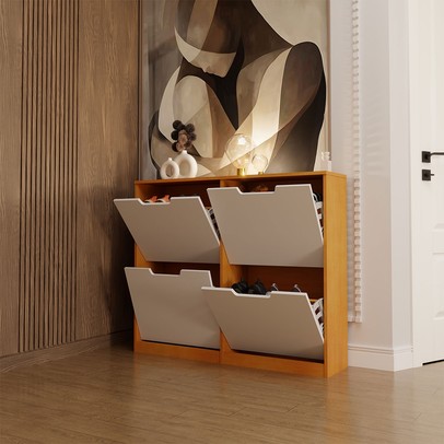 Sapateira Milano 4 Portas para 16 Pares de Sapato Branco/Freijó - Panorama Móveis