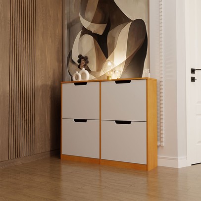 Sapateira Milano 4 Portas para 16 Pares de Sapato Branco/Freijó - Panorama Móveis