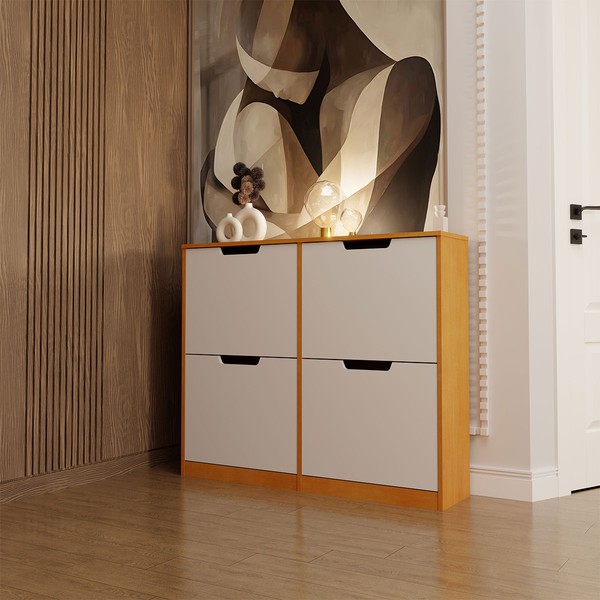 Sapateira Milano 4 Portas para 16 Pares de Sapato Branco/Freijó - Panorama Móveis