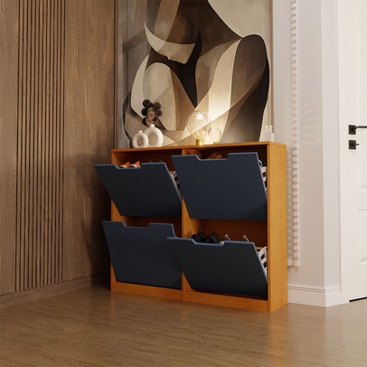 Sapateira Milano 4 Portas para 16 Pares de Sapato Azul/Freijó - Panorama Móveis