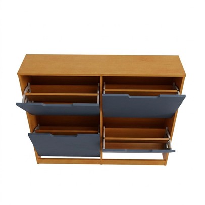 Sapateira Milano 4 Portas para 16 Pares de Sapato Azul/Freijó - Panorama Móveis