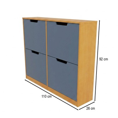 Sapateira Milano 4 Portas para 16 Pares de Sapato Azul/Freijó - Panorama Móveis