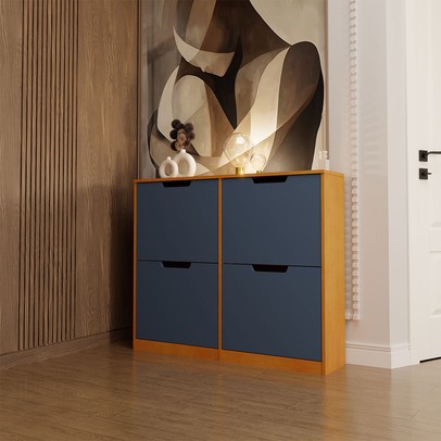 Sapateira Milano 4 Portas para 16 Pares de Sapato Azul/Freijó - Panorama Móveis