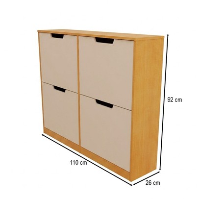 Sapateira Milano 4 Portas para 16 Pares de Sapato Creme/Freijó - Panorama Móveis