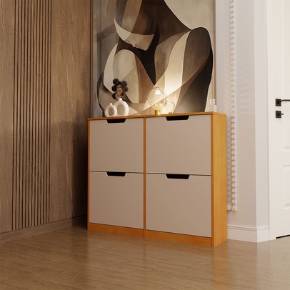 Sapateira Milano 4 Portas para 16 Pares de Sapato Creme/Freijó - Panorama Móveis