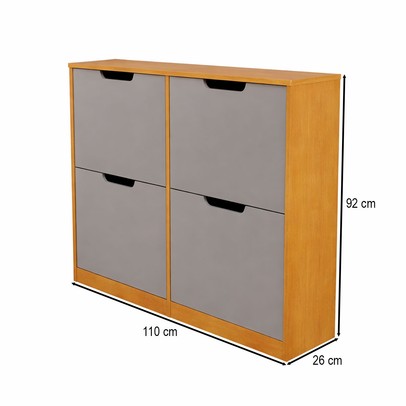 Sapateira Milano 4 Portas para 16 Pares de Sapato Cinza/Freijó - Panorama Móveis
