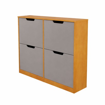 Sapateira Milano 4 Portas para 16 Pares de Sapato Cinza/Freijó - Panorama Móveis