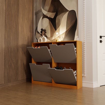 Sapateira Milano 4 Portas para 16 Pares de Sapato Cinza/Freijó - Panorama Móveis