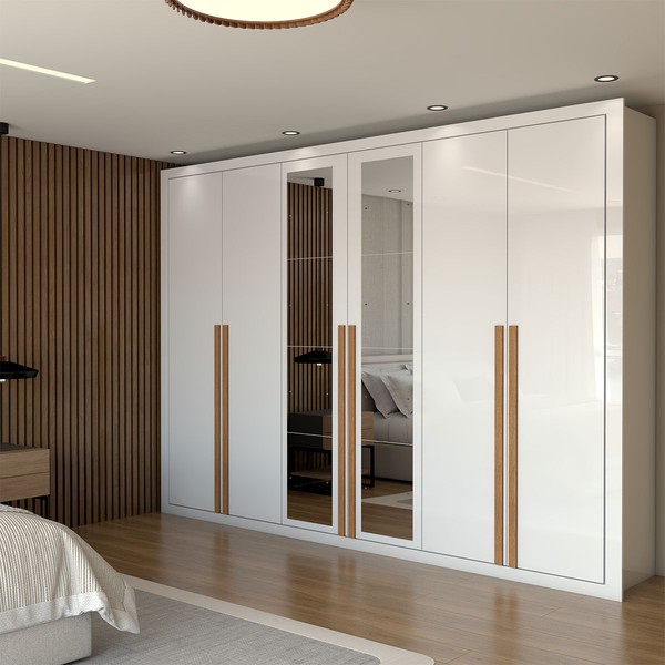 Guarda-Roupa Casal Saint 6 Portas 6 Gavetas com Espelho Branco - Panorama Móveis