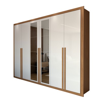 Guarda-Roupa Casal Saint 6 Portas 6 Gavetas com Espelho Cinamomo-Branco - Panorama Móveis