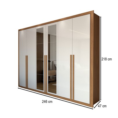 Guarda-Roupa Casal Saint 6 Portas 6 Gavetas com Espelho Cinamomo-Branco - Panorama Móveis