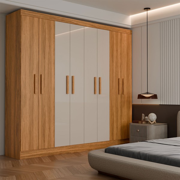 Guarda-Roupa Casal Artemis 8 Portas 2 Gavetas Cinamomo/Off White - Panorama Móveis