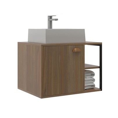 Armário de Banheiro Nassau 1 Porta com Cuba 100% Mdf Noce - Belizze Móveis