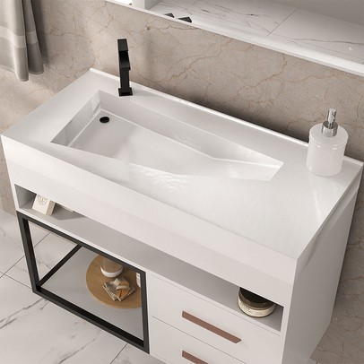 Armário de Banheiro New 2 Gavetas com Cuba 100% Mdf Branco - Belizze Móveis