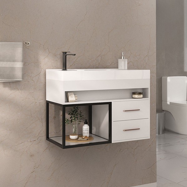 Armário de Banheiro New 2 Gavetas com Cuba 100% Mdf Branco - Belizze Móveis