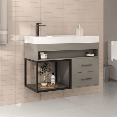 Armário de Banheiro New 2 Gavetas com Cuba 100% Mdf Cimento - Belizze Móveis