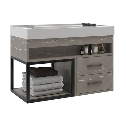 Armário de Banheiro New 2 Gavetas com Cuba 100% Mdf Marmo Crema - Belizze Móveis