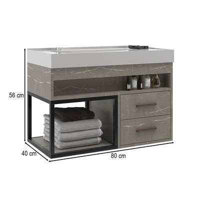 Armário de Banheiro New 2 Gavetas com Cuba 100% Mdf Marmo Crema - Belizze Móveis