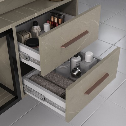 Armário de Banheiro New 2 Gavetas com Cuba 100% Mdf Marmo Crema - Belizze Móveis