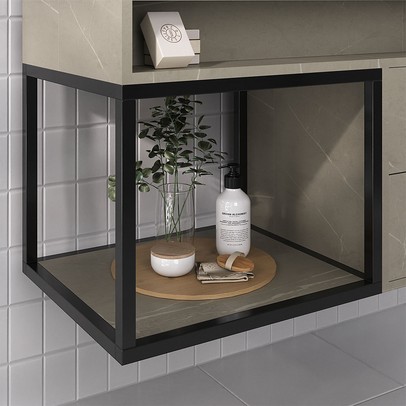 Armário de Banheiro New 2 Gavetas com Cuba 100% Mdf Marmo Crema - Belizze Móveis