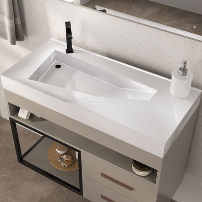 Armário de Banheiro New 2 Gavetas com Cuba 100% Mdf Nude - Belizze Móveis