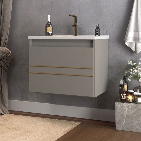 Armário de Banheiro Royal 1 Porta com Cuba 100% Mdf Cimento - Belizze Móveis