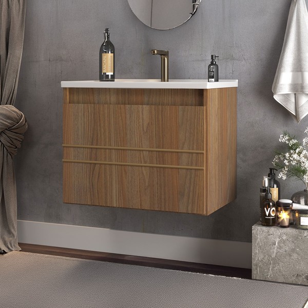 Armário de Banheiro Royal 1 Porta com Cuba 100% Mdf Noce - Belizze Móveis