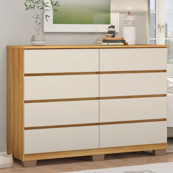 Cômoda Sintra 8 Gavetas com Pés Cinamomo/Off White - Demobile