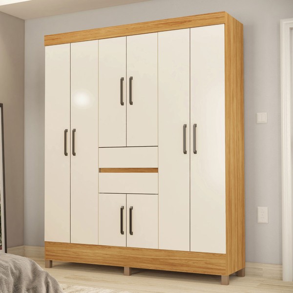 Guarda-Roupa Solteiro Munique 8 Portas 2 Gavetas Cinamomo/Off White - Demóbile