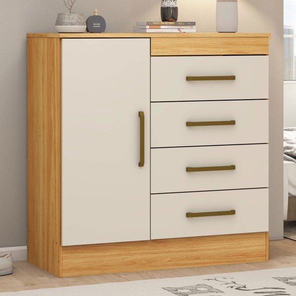 Cômoda Montevidéu 1 Porta 4 Gavetas Cinamomo/Off White - Demóbile