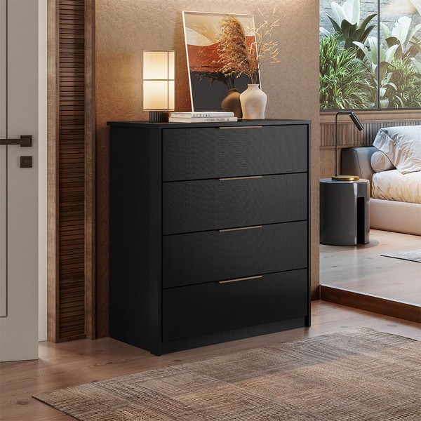 Cômoda Alia 4 Gavetas Preto Prime Tx/Amêndola - Demóbile
