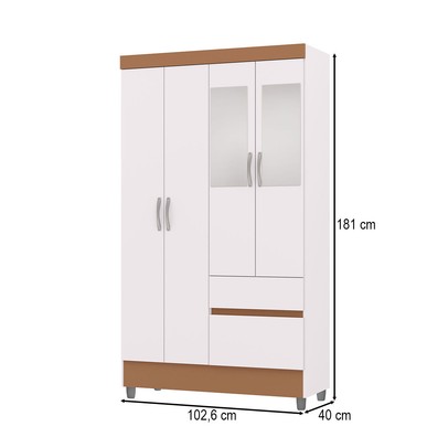 Guarda-Roupa Solteiro San Diego 4 Portas 2 Gavetas com Espelho Branco/Camarim - Pnr Móveis