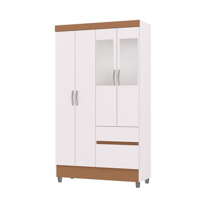 Guarda-Roupa Solteiro San Diego 4 Portas 2 Gavetas com Espelho Branco/Camarim - Pnr Móveis