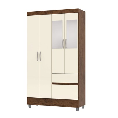 Guarda-Roupa Solteiro San Diego 4 Portas 2 Gavetas com Espelho Imbuia/Champanhe - Pnr Móveis