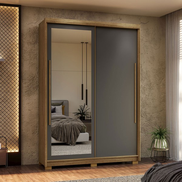 Guarda-Roupa Casal Cairo 2 Portas de Correr com Espelho 3 Gavetas 100% Mdf Flex Nature/Alasca - Pnr Móveis