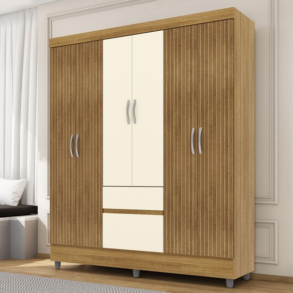 Guarda-Roupa Casal San Diego 6 Portas 2 Gavetas Nature/Brisa/Champanhe - Pnr Móveis