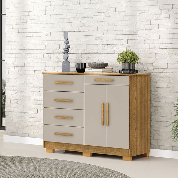 Cômoda Jasper 2 Portas 5 Gavetas Nature/Fendi - Pnr Móveis