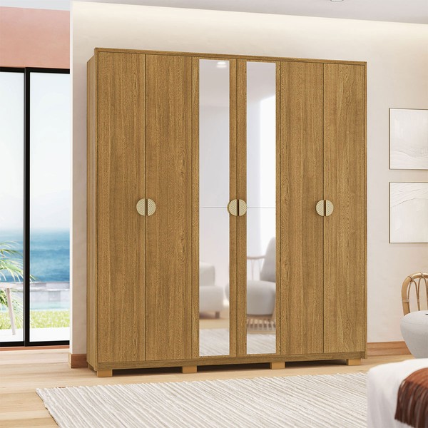 Guarda-Roupa Igaratá 6 Portas 4 Gavetas 100% Mdf com Espelho Nature - Pnr Móveis